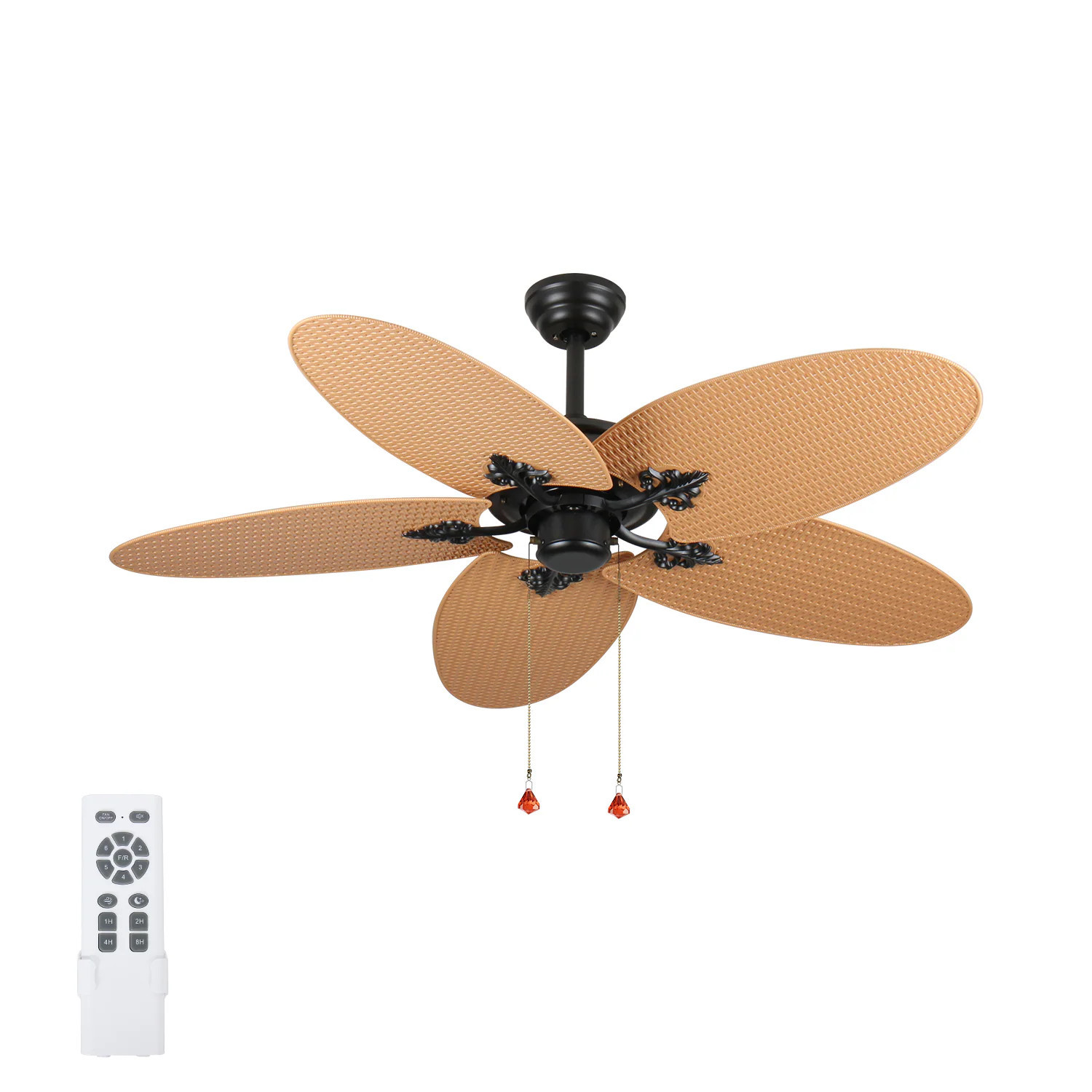 Afoxsos 52 inch tropical ceiling fan with 5 reversible palm leaf blades indoor outdoor no light pull chain control dual mount for patio bedroom | Lowe's