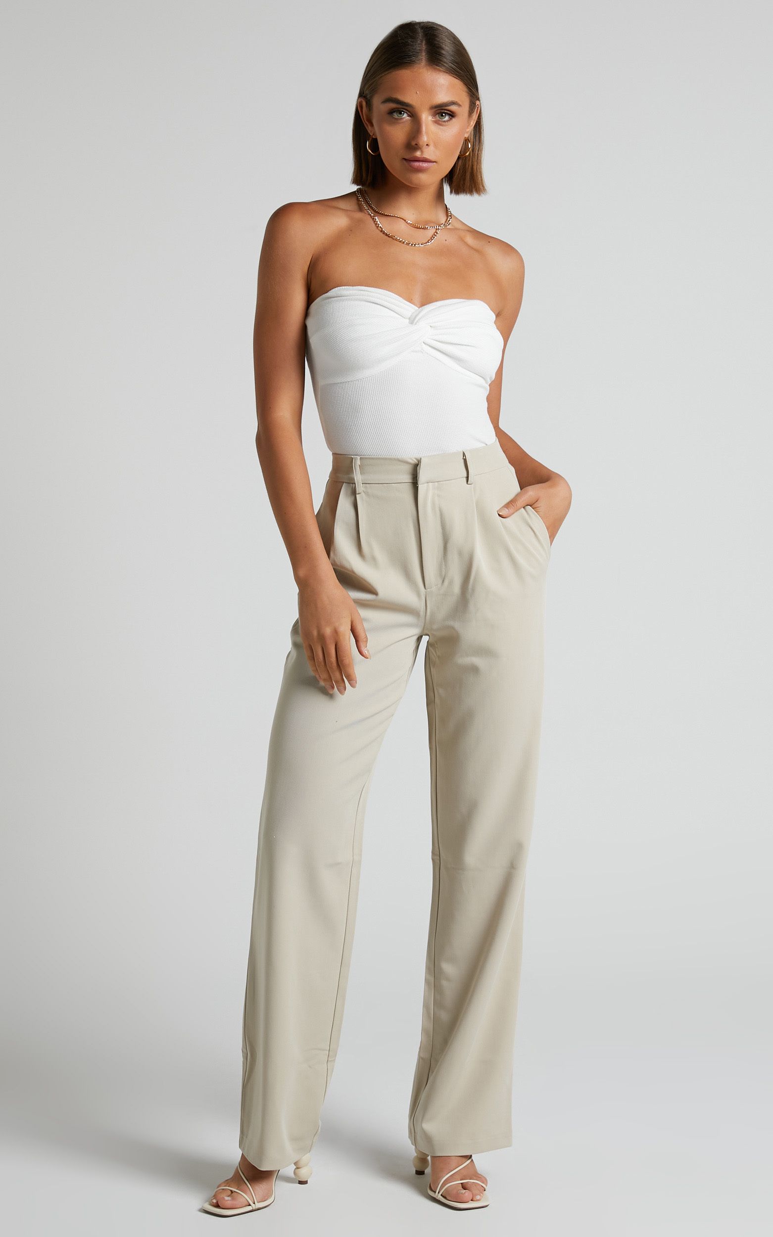 Lorcan Pants - High Waisted Tailored Pants in Stone | Showpo (US, UK & Europe)