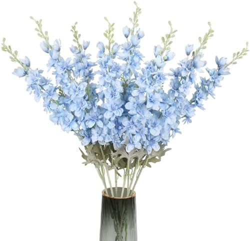 8PCS Blue Delphinium Artificial Flowers Larkspur Fake Flowers 33.5in Long Stem Faux Silk Flowers ... | Amazon (US)