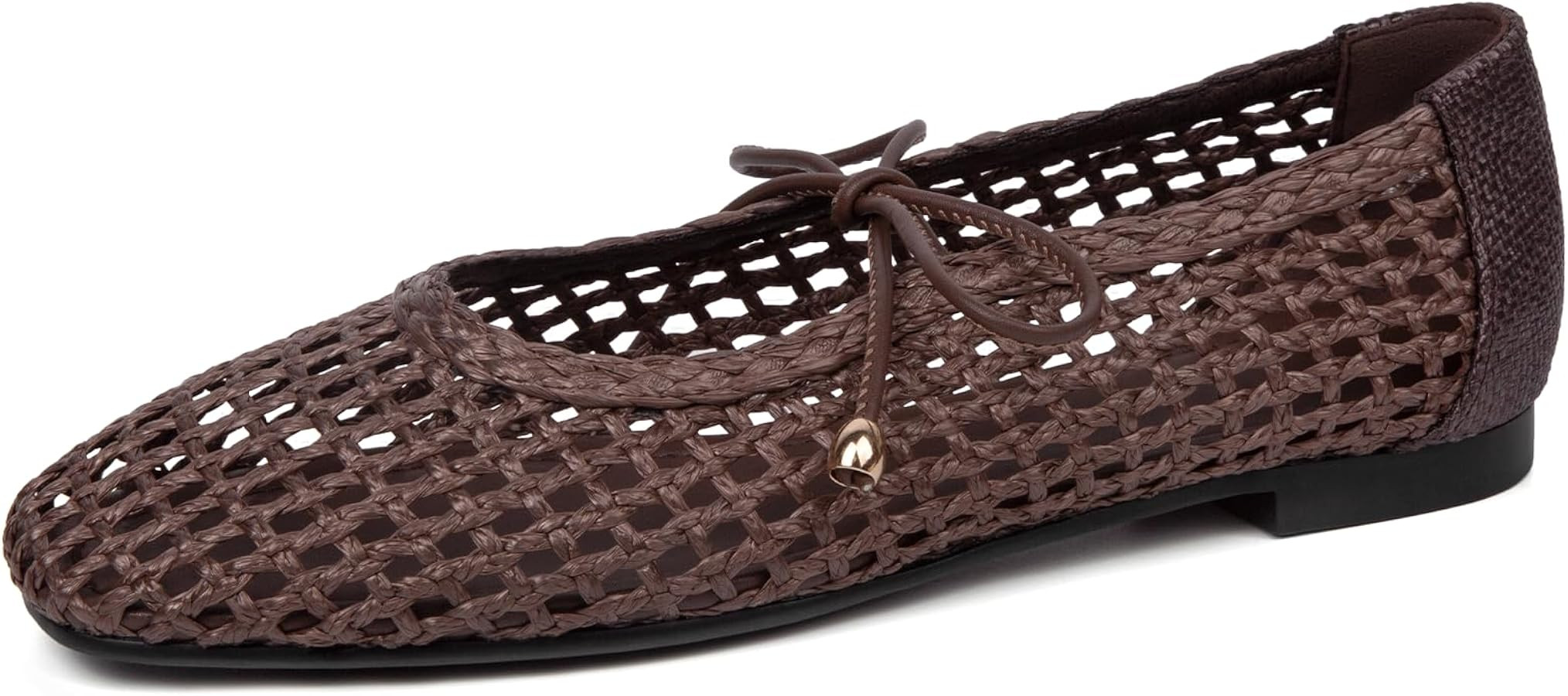 Women's Woven Ballet Flats Mesh Square Toe Mary Jane Flats Lace up Ballerina Slip on Casual Shoes | Amazon (US)
