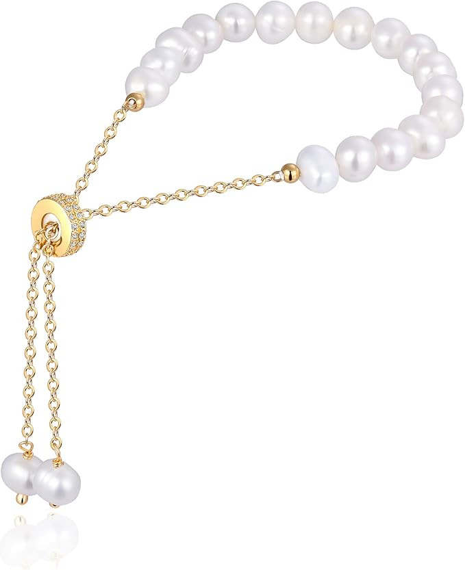 Cowlyn Pearl Bracelet Chain Link Baroque Culture Bossimi 14K Gold Filled Adjustable Fashion Valen... | Amazon (US)