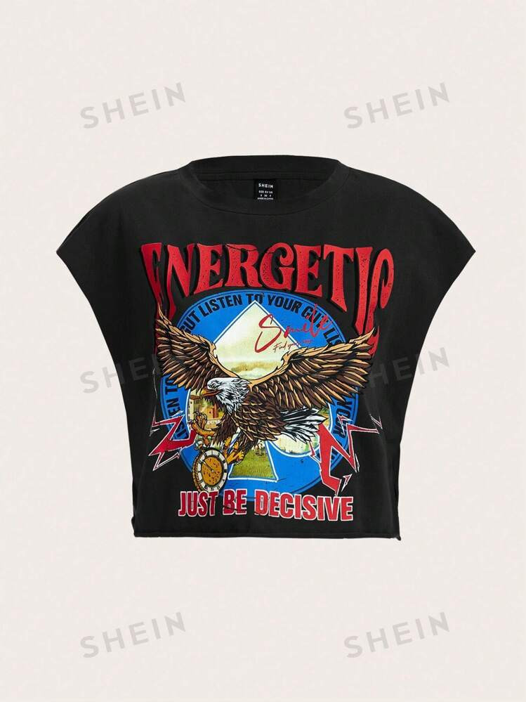 SHEIN EZwear Summer  Outfits Eagle & Letter Graphic Crop Tee | SHEIN