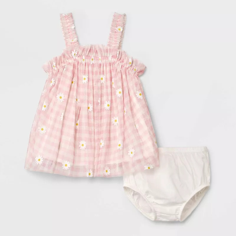 Baby Girls' Gingham Floral Dress - Cat & Jack; Pink | Target