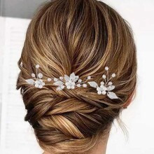 Unicra Pearl Bride Wedding Hair Pins Silver Flower Bridal Headpieces Rhinestones Hair Clips Leaves Hair Accessories For Women And Girls Pack Of | SHEIN