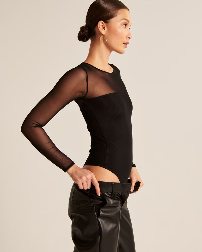 Women's Long-Sleeve Mesh Crew Bodysuit | Women's Tops | Abercrombie.com | Abercrombie & Fitch (US)