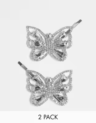 True Decadence 2-pack statement crystal butterfly shape hair grips | ASOS (Global)