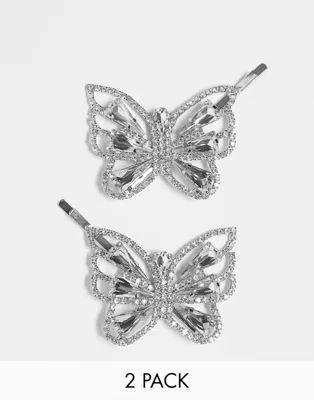 True Decadence 2-pack statement crystal butterfly shape hair grips | ASOS (Global)