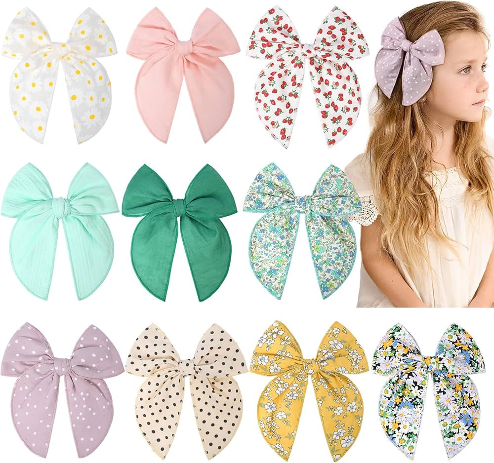DEEKA 10 PCS Flower Fable Hair Bows Large Hair Bows for Toddlers Girls Handmade Floral Natural Fa... | Amazon (US)
