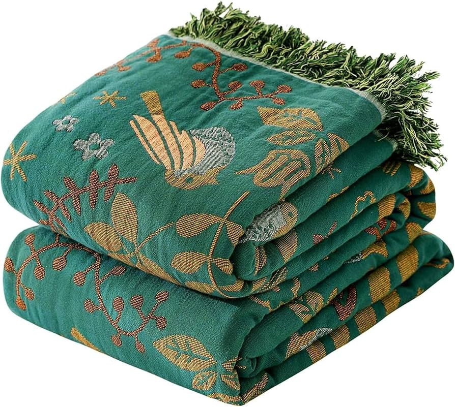 Boho Throw Blanket 60"x80", Soft Cozy 100% Cotton Blanket for Bed, Fall Blankets with Floral Bird... | Amazon (US)
