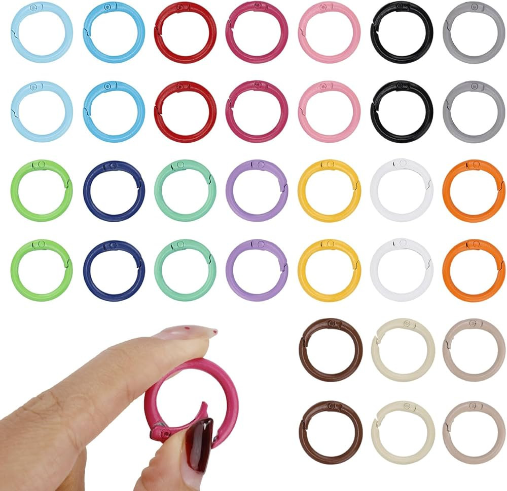 34pcs Spring O Rings, 0.94in Colorful Round Snap Keyring Metal Carabiner Clips Loose Leaf Book Bi... | Amazon (US)