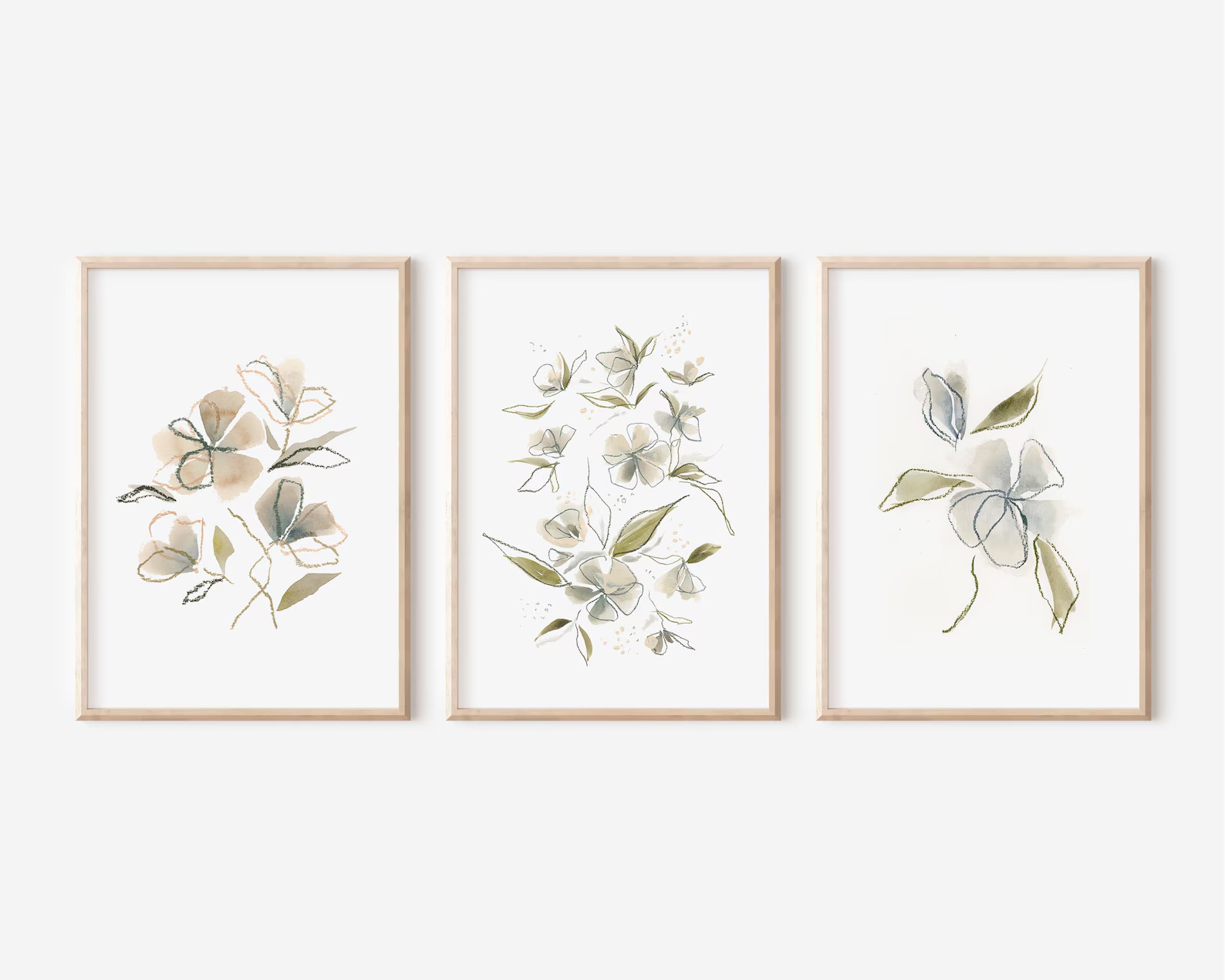 Wildflower Art Print Set of 3 Watercolor Prints Neutral Flower Painting Girl Nursery Decor Boho B... | Etsy (US)