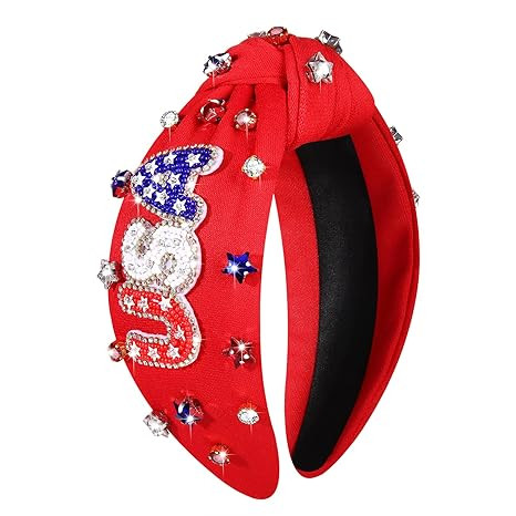 boderier 4th of July Headband Beaded Star USA Headband Jeweled Crystal Embellished Knotted Headba... | Amazon (US)