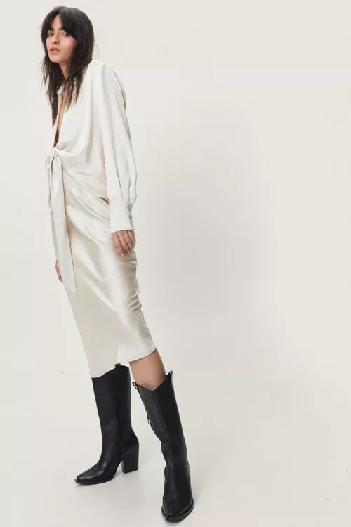 Satin Bias Cut High Waisted Midi Skirt | NastyGal (UK, IE)