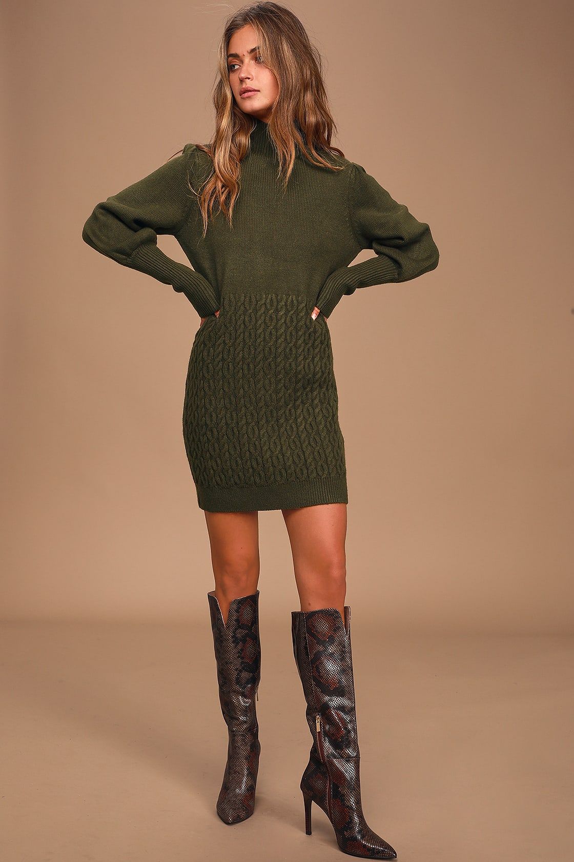 Fresh Perspective Olive Green Knit Turtleneck Sweater Dress | Lulus (US)