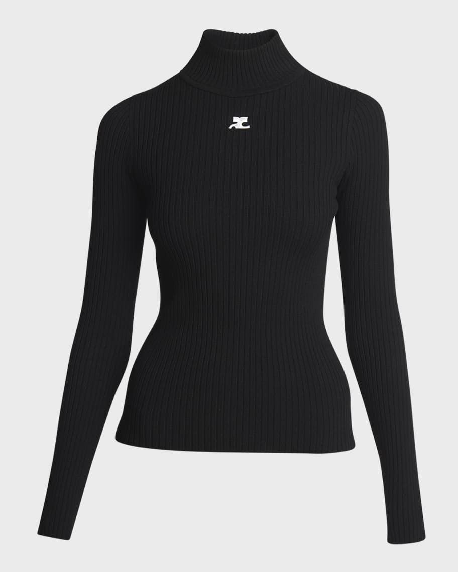 Courreges Turtleneck Long-Sleeve Rib Sweater | Neiman Marcus