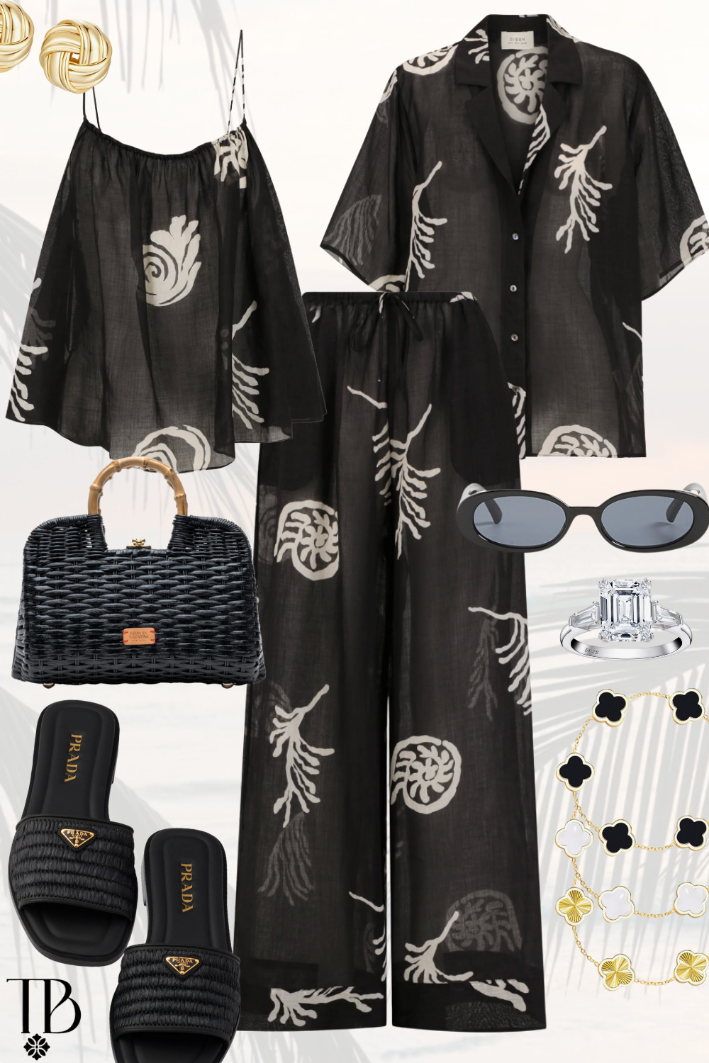 Effortless resort glamour 🖤🌴 Sheer textures, bold prints, and chic black accessories make this the perfect look for warm nights, beachside dinners, and sunset cocktails.

 

 #LTKdayinmylife #LTKootd #LTKTravel
