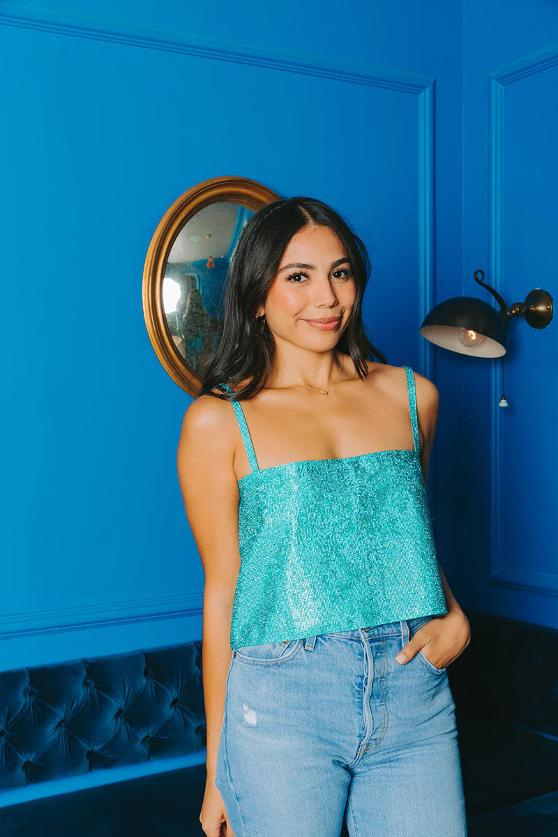 BuddyLove | Girly Girl Rhinestone Crop Top | Turquoise | BuddyLove