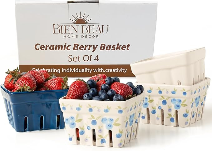 Ceramic Berry Basket, Farmhouse Colander, Farmers Market square Bowl. Rustic Kitchen decor fruit ... | Amazon (US)