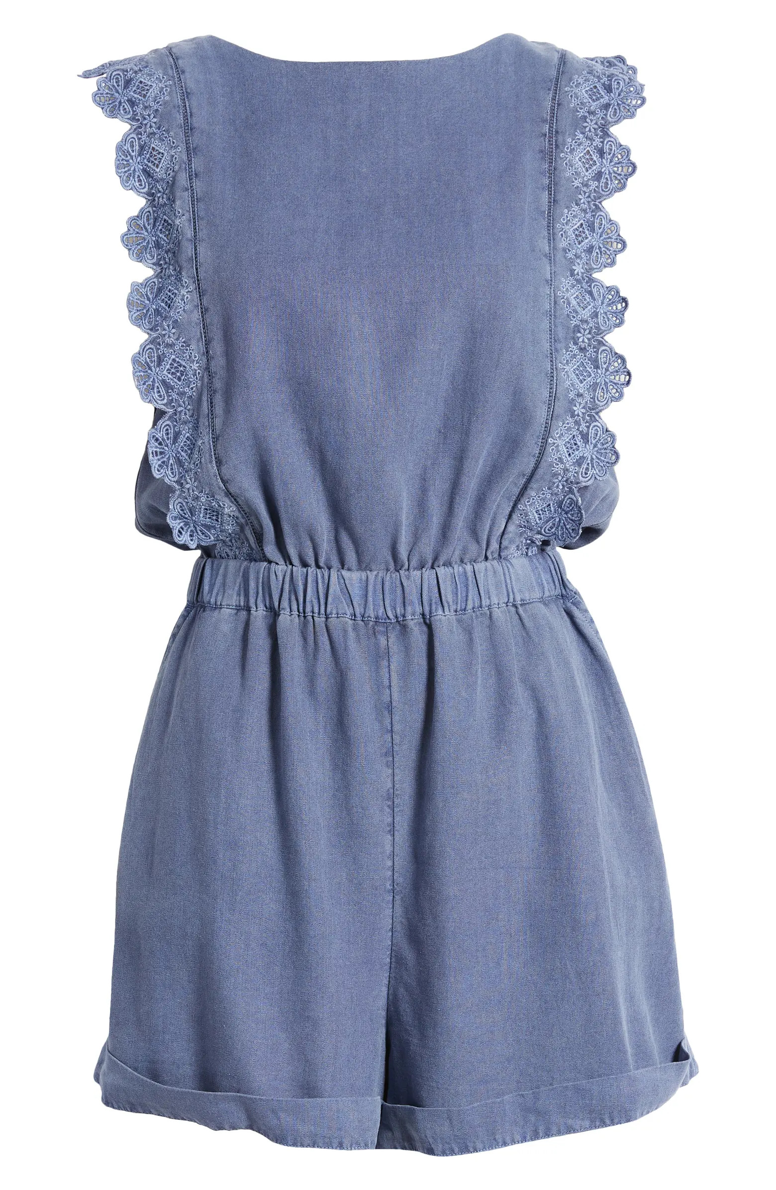 Embroidered Linen Blend Romper | Nordstrom