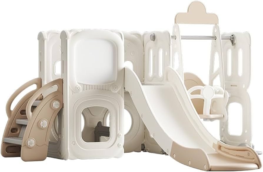 Outdoor Playset Toddler Slide with Climber, Swing, Painting Board, Tunnel and Storage Space 6-in-... | Amazon (US)