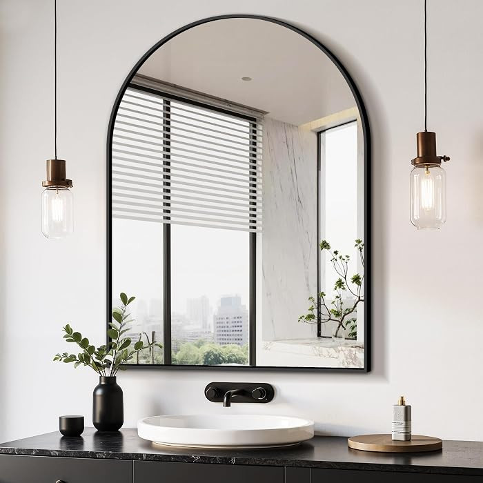 Arched Bathroom Mirror, Black, 40"x30" | Amazon (US)