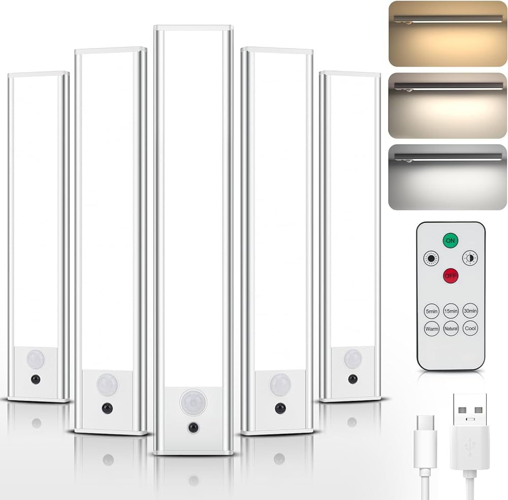 Under Cabinet Lights Motion Sensor Remote Control, 3 Color Temperatures LED Closet Light USB-C Re... | Amazon (US)