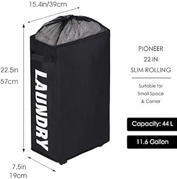 Caroeas 22" Rolling Slim Laundry Basket with Stand Foldable Waterproof Sorter and Organizer on Wh... | Amazon (US)