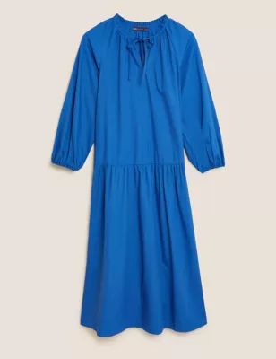 M&S Collection  Pure Cotton Tie Neck Midaxi Tiered Dress  Product code: T424011V | Marks & Spencer (UK)