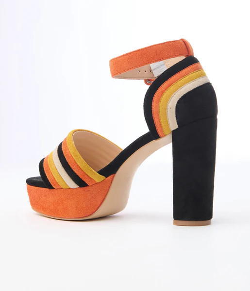 Unique Vintage Candy Corn Stripe Suede Peep Toe Pumps | UniqueVintage