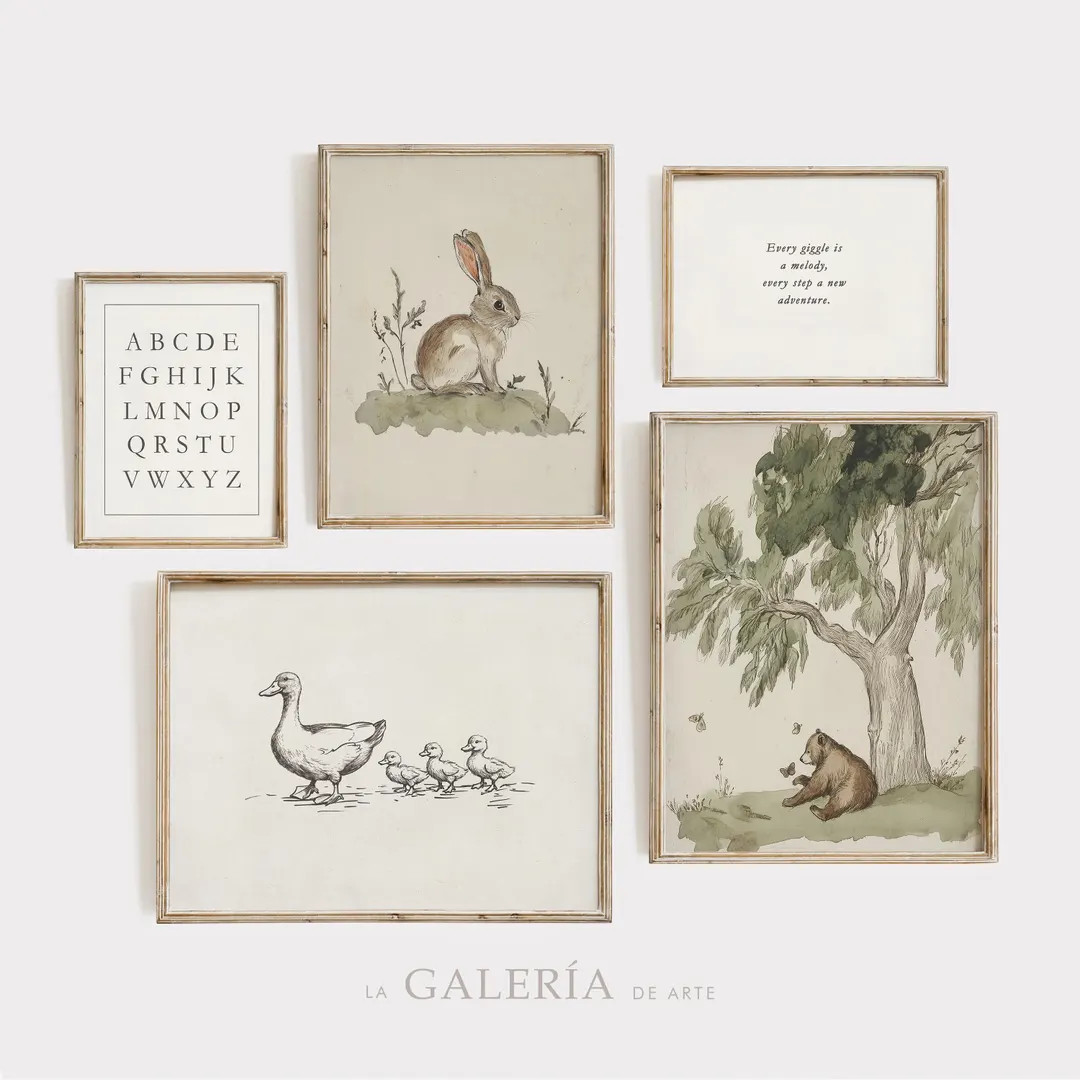 Timeless Nursery Gallery Wall Woodland Nursery Decor Vintage Wall Art Prints for Kids Room Rustic... | Etsy (US)