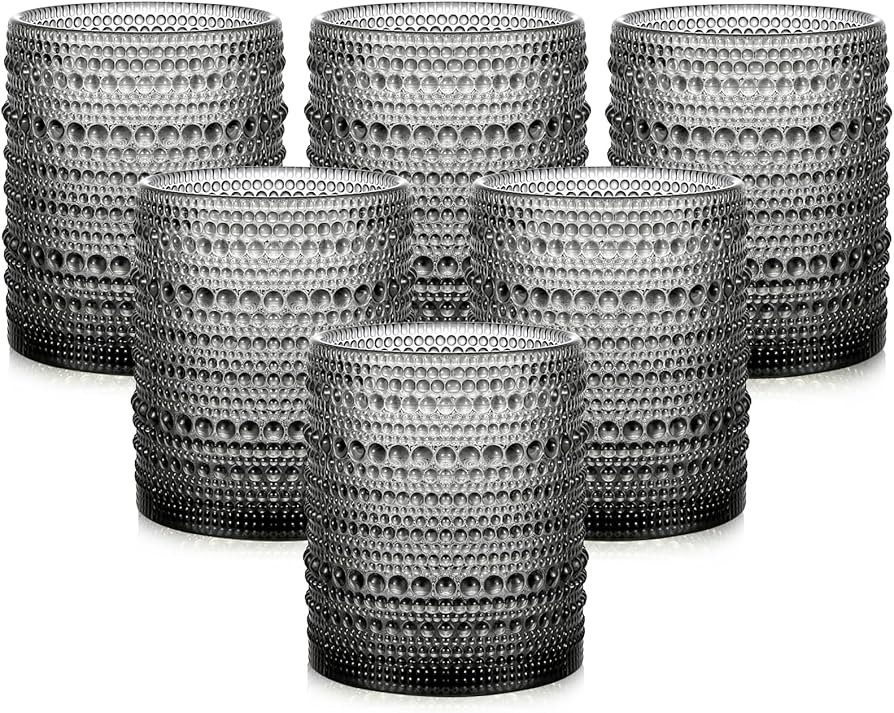 Vintage Glassware Drinking Glasses Set of 6,12 oz Hobnail Glass Cups,Embossed Grey Water Tumbler,... | Amazon (US)