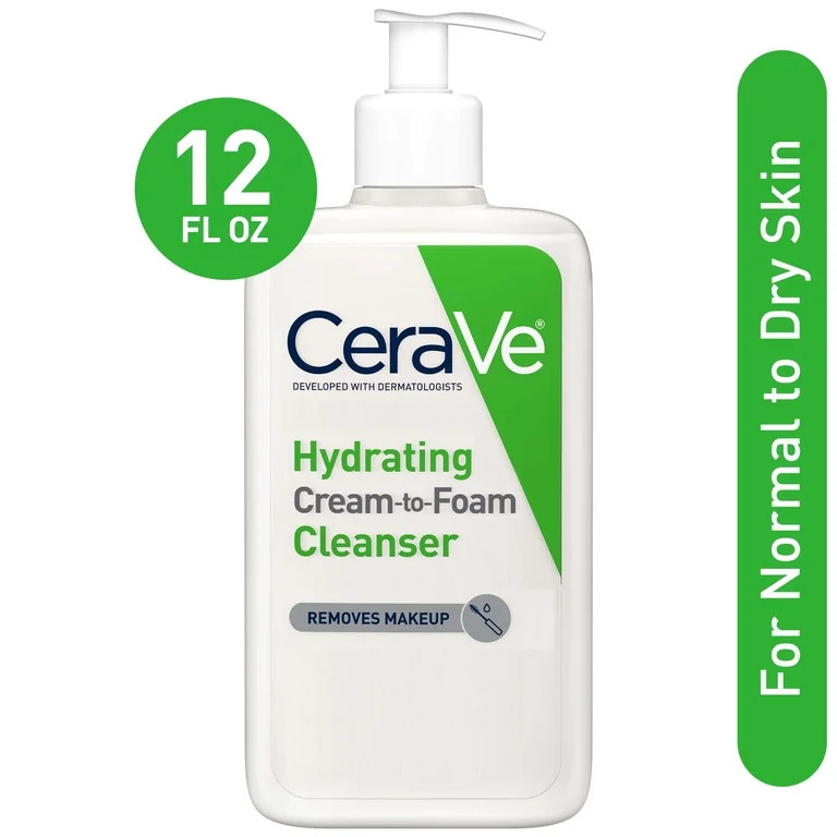 CeraVe Hydrating Cream-to-Foam Facial Cleanser with Hyaluronic Acid for Normal to Dry Skin, 12 fl... | Walmart (US)