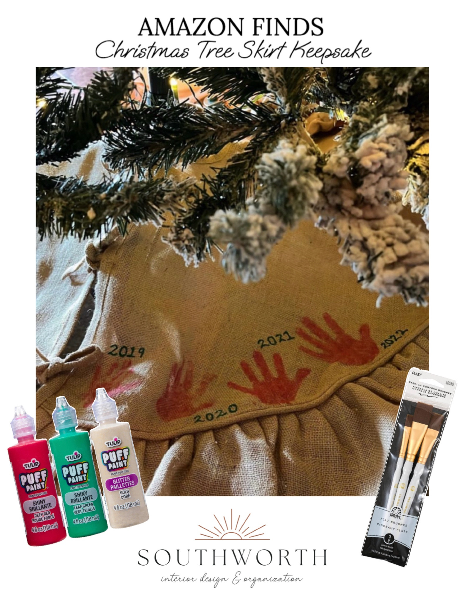 Handprint Christmas Tree Skirt Keepsake Craft

The simple directions for making this adorable DIY Christmas tree skirt can be found on my blog at www.ajsouthworthdesign.com

#easycrafts #diydecor #christmasdecor #treeskirt #christmas #burlap

#LTKSeasonal #LTKhome #LTKbaby