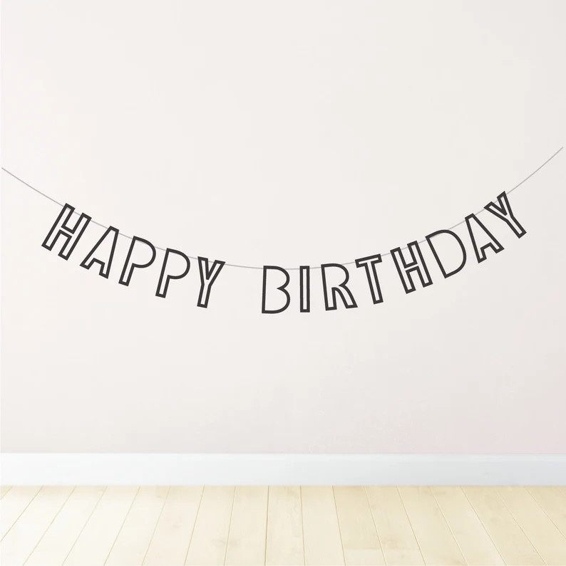 Modern birthday banner w hollow letters, contemporary minimalist style, gender neutral decor | Etsy (US)
