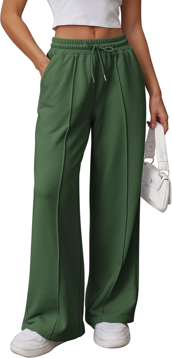 ATHMILE Womens Wide Leg Sweatpants High Waisted Baggy Pants Fashion Teen Girl Drawstring Athletic... | Amazon (US)