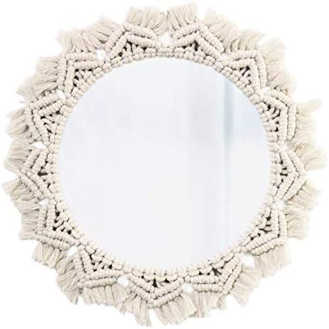 TopCraft Hanging Wall Mirror with Boho Mirror Art Decor Macrame Fringe Decorative Round Mirror fo... | Amazon (US)