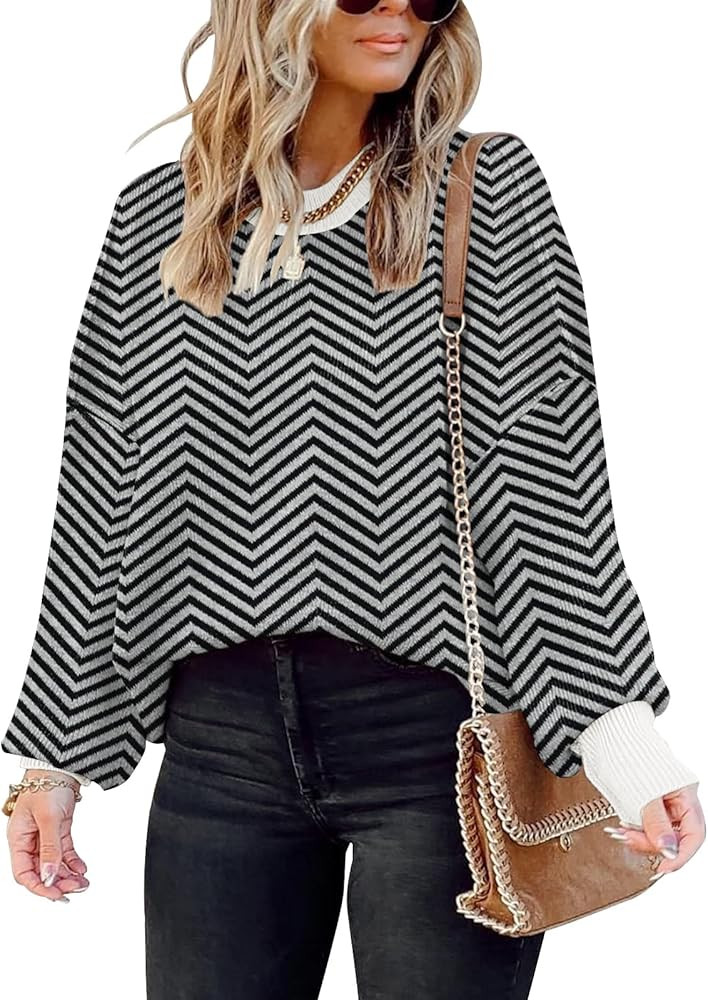 ETCYY Oversized Sweaters for Women Fall 2022 Trendy Crewneck Batwing Long Sleeve Knit Tops Side S... | Amazon (US)