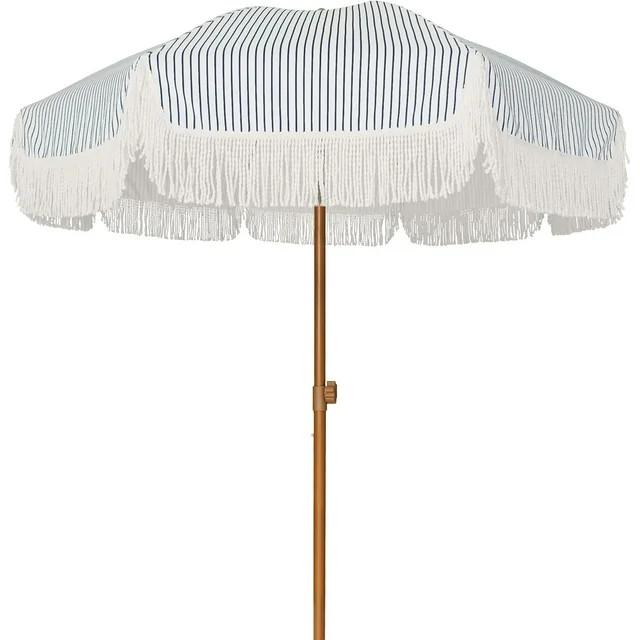 AMMSUN 7ft Patio Umbrella with Fringe Tassel Outdoor UPF50+ Shade Tilt Shelter,Navy Blue Stripes | Walmart (US)