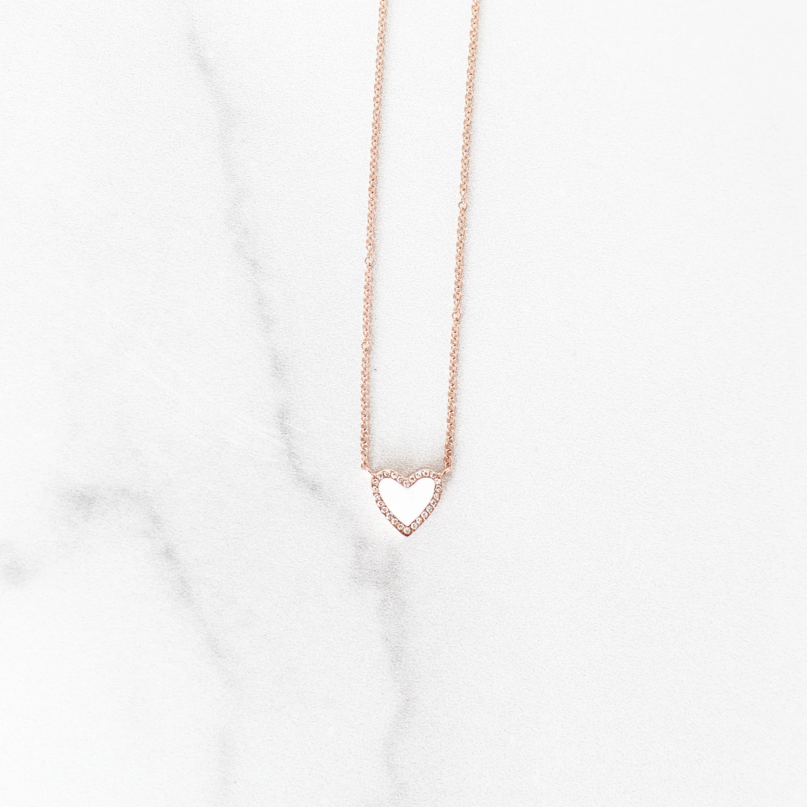 White Enamel Diamond Heart Necklace | 14-Karat | Golden Thread LLC