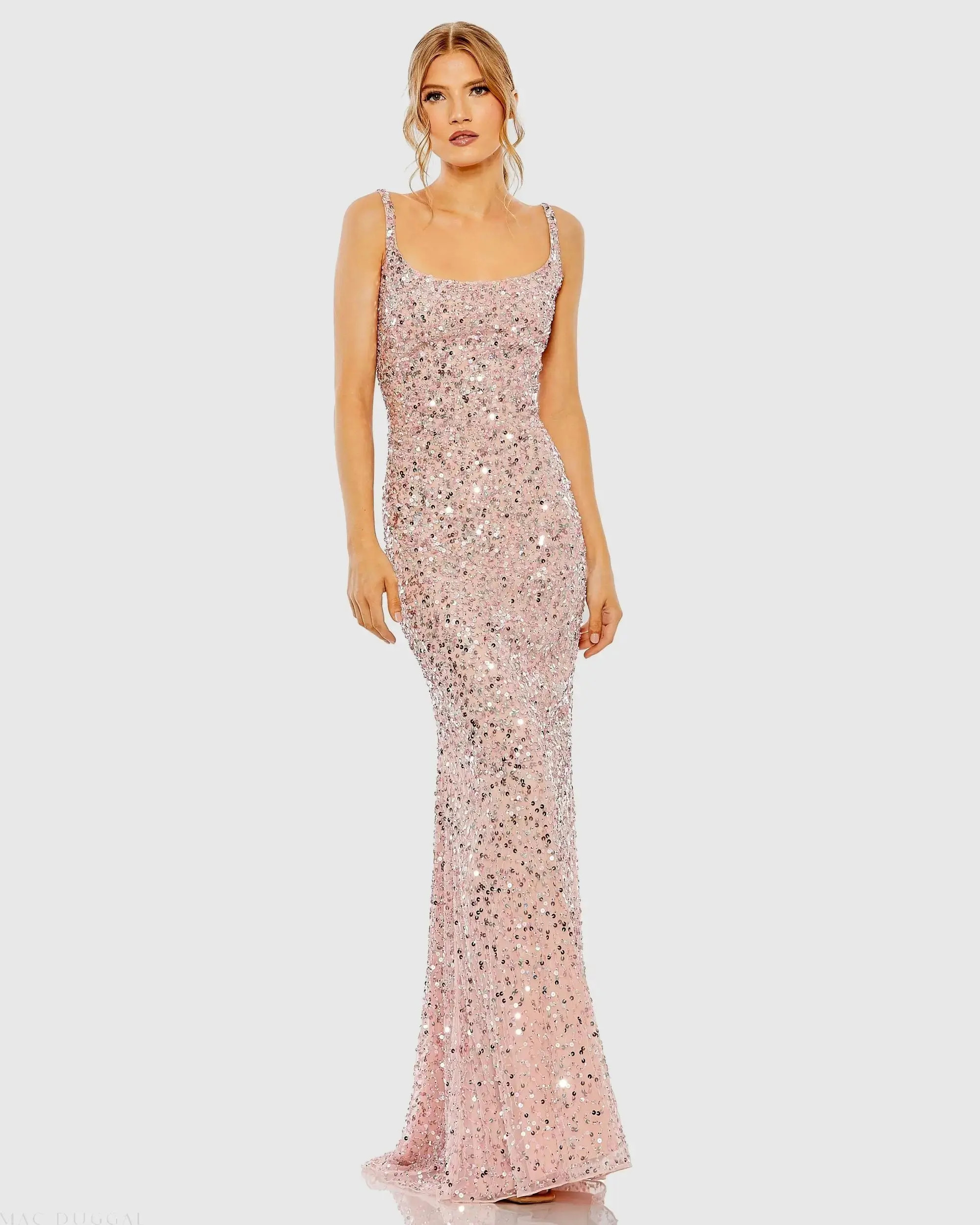 Pink Sequined Low Back Slip Gown | Mac Duggal | Mac Duggal
