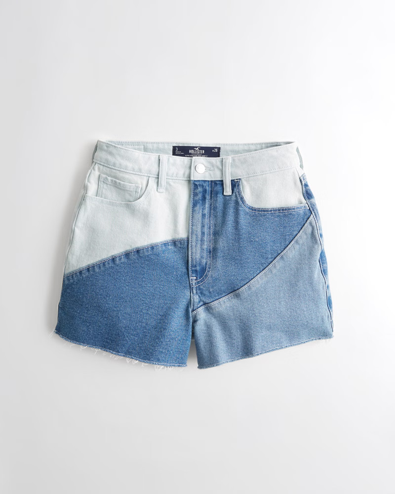 Ultra High-Rise Patchwork Denim Mom Short | Hollister (US)