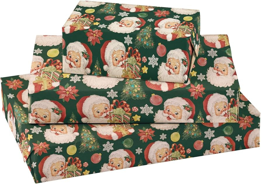 RUSPEPA Kraft Christmas Wrapping Paper Roll - Mini Roll - Santa Claus and Tree Green Design for C... | Amazon (US)