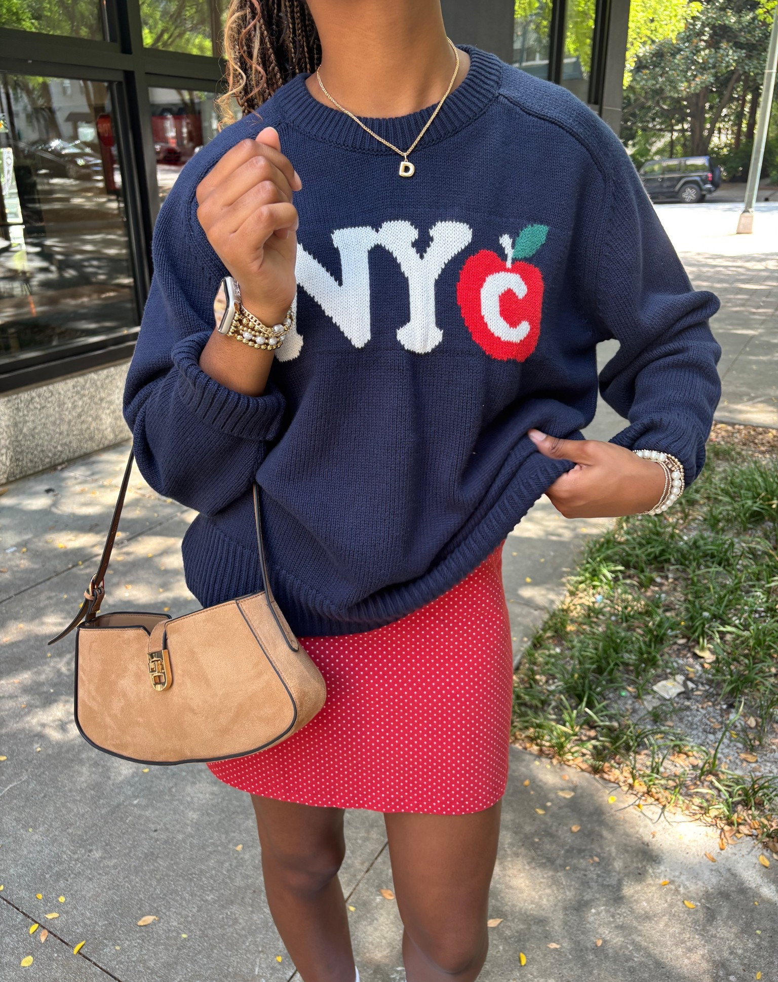 cutest little NYC sweater from Abercrombie layered on top of a red brandy Melville dress from pacsun. So cute for the fall 

#LTKItBag #LTKStyleTip #LTKShoeCrush