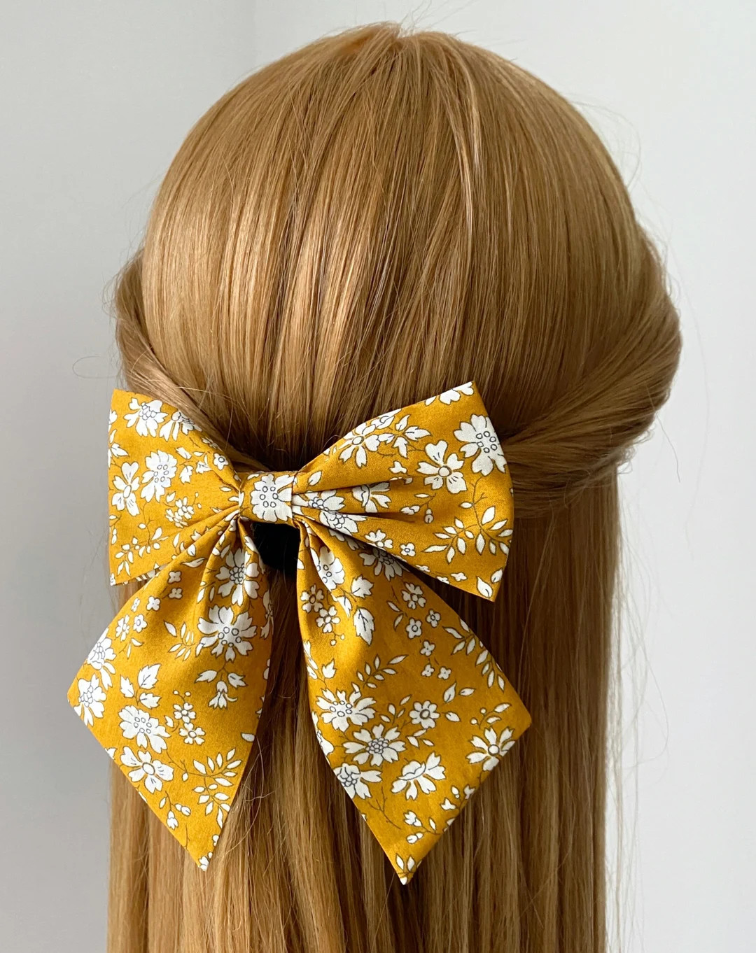 Liberty Capel Mustard Hair Bow, Sailor Bow Clip, Bow Hair Clip, Girl Bow Clip, Hair Clip, Floral ... | Etsy (UK)