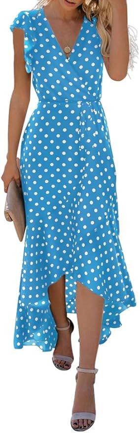 GRECERELLE 2024 Women's Spring Summer Boho Floral Print V-Neck Faux Wrap Maxi Dress for Wedding G... | Amazon (US)