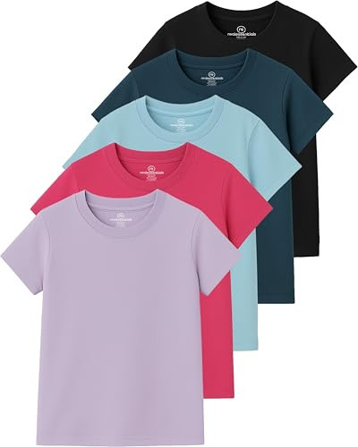 Real Essentials 5 Pack: Girls' Cotton Short Sleeve Crew Neck T-Shirt - Athletic Tee Shirt for Teens Kids Youth- Set 3, M | Amazon (US)