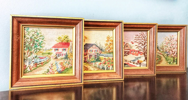 Vintage Framed Four Season Needlepoint Artwork | Etsy (US)