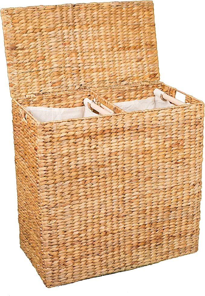 BirdRock Home Water Hyacinth Laundry Hamper Divided Interior (Natural) - Eco Friendly - Made of H... | Amazon (US)