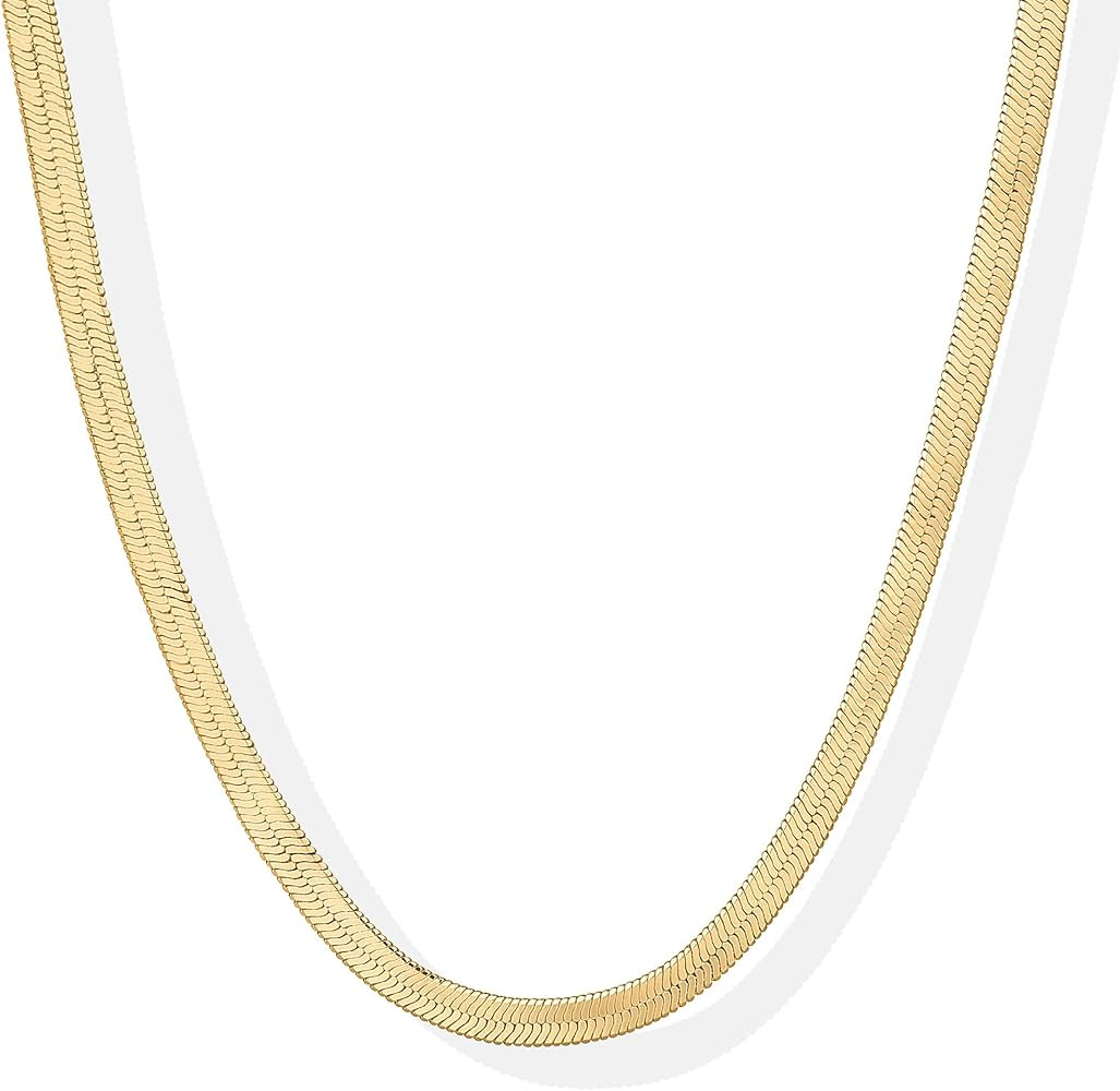 PAVOI 14K Gold Plated Curb Paperclip Box Sphere Bead Snake Herringbone and Figaro Chain Adjustabl... | Amazon (US)