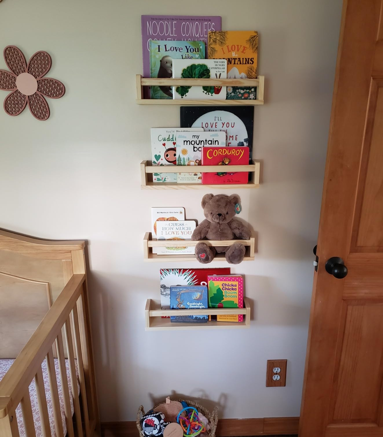 Forbena Natural Wood Nursery Bookshelves for Wall, 24 Inches Long Floating Book Shelves, Wall Mounted Bookcase for Teen Girl Boy Kids Room Bedroom, Playroom Organizer, Bathroom Decor (4-Pack) | Amazon (US)